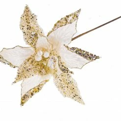 The Christmas Palace 18" CREAM POINSETTIA LEAF STEM SET OF 6 Flowers