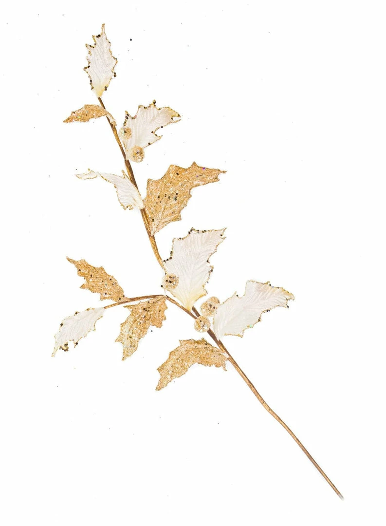 Hot Sale π The π Christmas Palace 26" CREAM GLITTER LEAF SPRAY SET OF 6 π 1 The Christmas Palace 26" CREAM GLITTER LEAF SPRAY SET OF 6