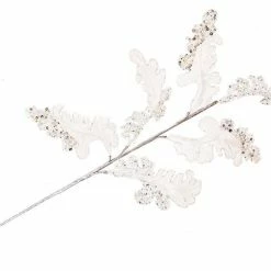 The Christmas Palace 29" WHITE & SILVER FANCY GLITTER LEAF SET OF 6 Flowers