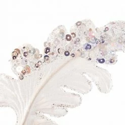 The Christmas Palace 29" WHITE & SILVER FANCY GLITTER LEAF SET OF 6 Flowers