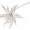 The Christmas Palace Flowers 16" WHITE & SILVER POINSETTIA STEM SET OF 6
