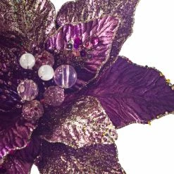 The Christmas Palace Flowers 12" PURPLE POINSETTIA PICK SET OF 6