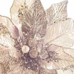 The Christmas Palace 12" PLATINUM POINSETTIA PICK SET OF 6