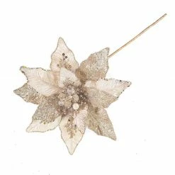 The Christmas Palace 12" PLATINUM POINSETTIA PICK SET OF 6