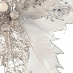 The Christmas Palace Flowers 17" SILVER GLITTER POINSETTIA STEM SET OF 6