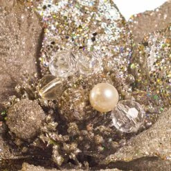 The Christmas Palace Flowers 15" PLATINUM GLITTER POINSETTIA PICK SET OF 6