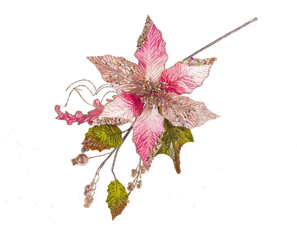 Budget 𧨠The β Christmas Palace 17" PINK POINSETTIA WITH LEAVES PICK SET OF 6 Flowers βοΈ 1 The Christmas Palace 17" PINK POINSETTIA WITH LEAVES PICK SET OF 6 Flowers