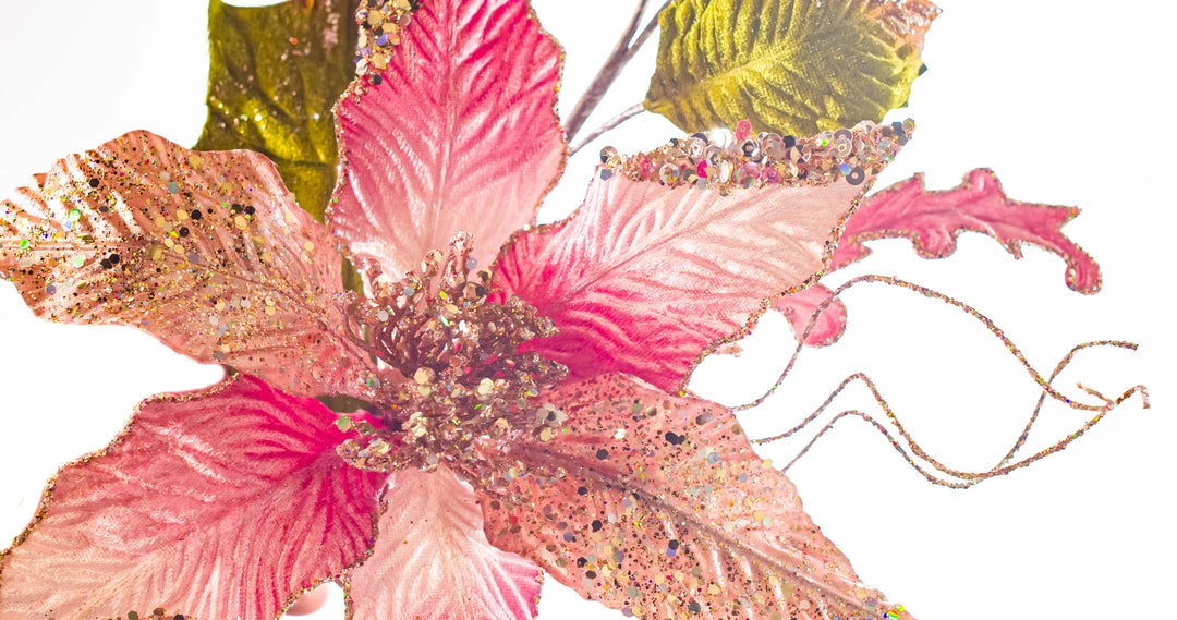 Budget 𧨠The β Christmas Palace 17" PINK POINSETTIA WITH LEAVES PICK SET OF 6 Flowers βοΈ 2 The Christmas Palace 17" PINK POINSETTIA WITH LEAVES PICK SET OF 6 Flowers