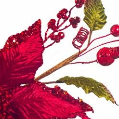 The Christmas Palace Flowers 17" RED POINSETTIA WITH LEAVES PICK SET OF 6