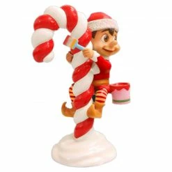 The Christmas Palace 4 FT SANTA ELF PAINTING CANDY CANE OVERSIZED DECOR