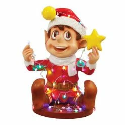The Christmas Palace OVERSIZED DECOR 2 FT SANTA ELF PLAYING WITH LIGHTS