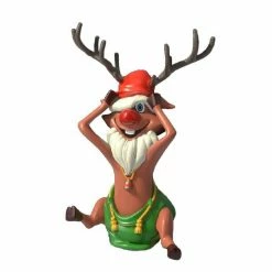 The Christmas Palace 5 FT FUNNY SITTING SANTA REINDEER OVERSIZED DECOR
