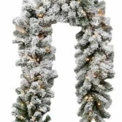 The Christmas Palace Garlands 9 FT X 12" FLOCKED GARLAND PRELIT 100 LED CLEAR LIGHTS