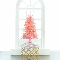 The Christmas Palace 4 FT PINK TINSEL SLIM TREE PRE LIT CLEAR LIGHTS CHRISTMAS TREES