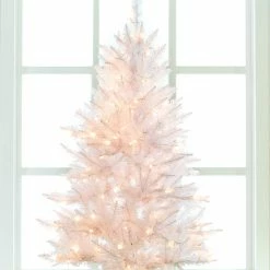 The Christmas Palace 4 FT WHITE TIFFANY TINSEL TREE PRE LIT CLEAR LIGHTS CHRISTMAS TREES