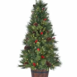 The Christmas Palace 5 FT POTTED FOREST BERRY FIR TREE PRELIT CLEAR LED LIGHTS