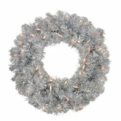 The Christmas Palace Wreaths 24" LASER SILVER WREATH PRELIT 50 LED CLEAR LIGHTS