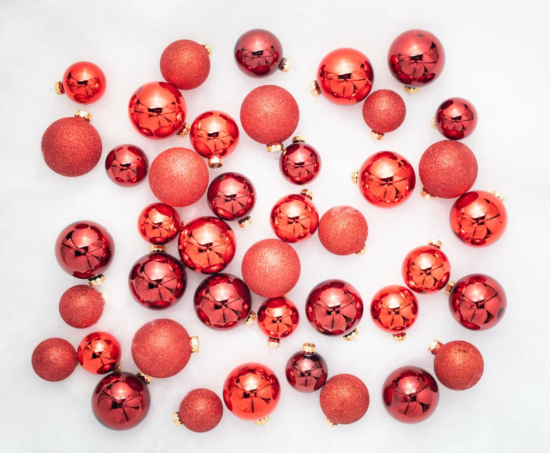 New π The π Christmas Palace 3" π Christmas RED ASSORTED GLASS ORNAMENT SET OF 42 PIECES Shatterproof & Glass Sets π 1 The Christmas Palace 3" CHRISTMAS RED ASSORTED GLASS ORNAMENT SET OF 42 PIECES Shatterproof & Glass Sets