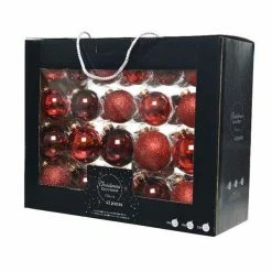 The Christmas Palace 3" CHRISTMAS RED ASSORTED GLASS ORNAMENT SET OF 42 PIECES Shatterproof & Glass Sets