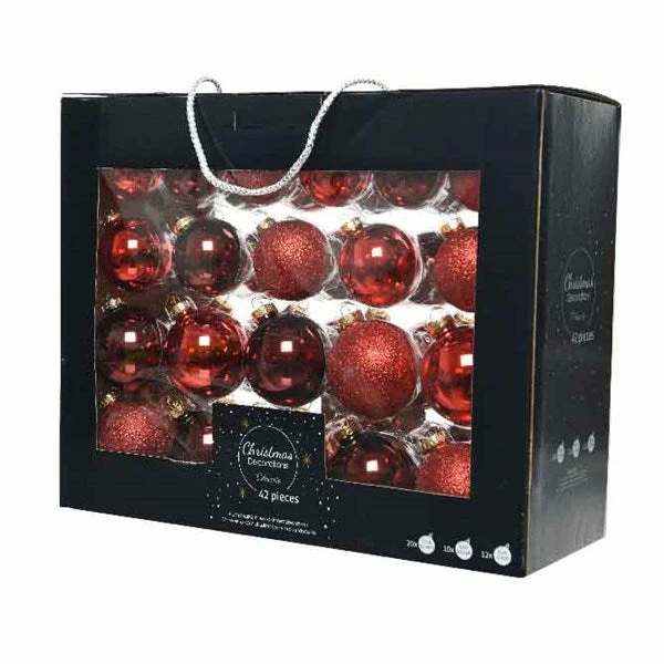 New π The π Christmas Palace 3" π Christmas RED ASSORTED GLASS ORNAMENT SET OF 42 PIECES Shatterproof & Glass Sets π 2 The Christmas Palace 3" CHRISTMAS RED ASSORTED GLASS ORNAMENT SET OF 42 PIECES Shatterproof & Glass Sets