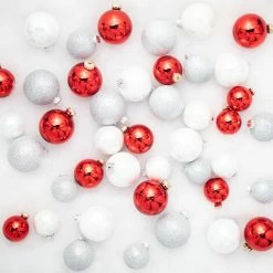 The Christmas Palace Shatterproof & Glass Sets 3" WHITE & RED ASSORTED GLASS ORNAMENT SET OF 42 PIECES