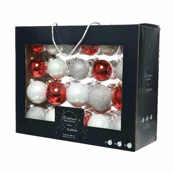 Budget π The β Christmas Palace Shatterproof & Glass Sets 3" WHITE & RED ASSORTED GLASS ORNAMENT SET OF 42 PIECES 𧨠2 The Christmas Palace Shatterproof & Glass Sets 3" WHITE & RED ASSORTED GLASS ORNAMENT SET OF 42 PIECES