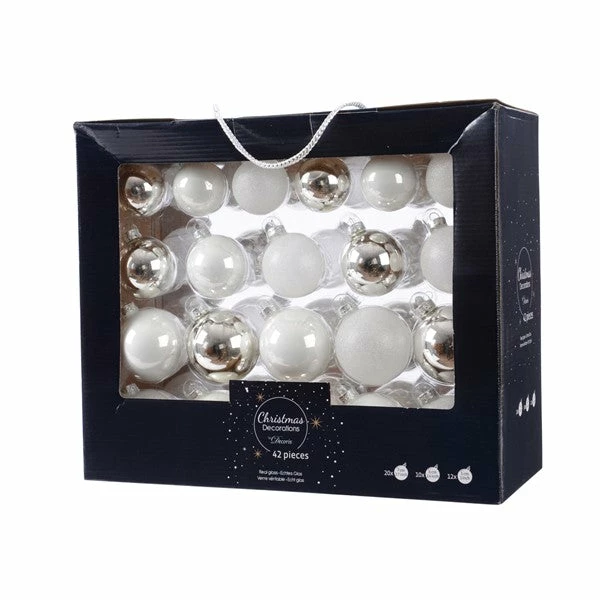 Best reviews of βοΈ The π Christmas Palace Shatterproof & Glass Sets 3" WHITE & SILVER ASSORTED GLASS ORNAMENT SET OF 42 PIECES π€© 2 The Christmas Palace Shatterproof & Glass Sets 3" WHITE & SILVER ASSORTED GLASS ORNAMENT SET OF 42 PIECES
