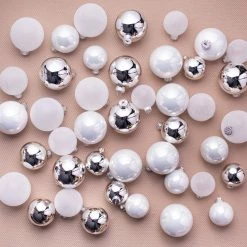 The Christmas Palace Shatterproof & Glass Sets 3" WHITE & SILVER ASSORTED GLASS ORNAMENT SET OF 42 PIECES