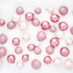 The Christmas Palace Shatterproof & Glass Sets 3" PINK ASSORTED GLASS ORNAMENT SET OF 42 PIECES