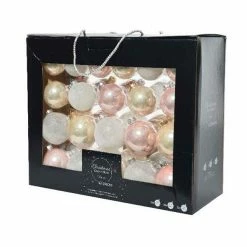 The Christmas Palace 3" SOFT PINK ASSORTED GLASS ORNAMENT SET OF 42 PIECES Shatterproof & Glass Sets