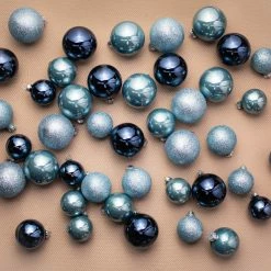 The Christmas Palace Shatterproof & Glass Sets 3" BLUE ASSORTED GLASS ORNAMENT SET OF 42 PIECES