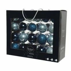 The Christmas Palace Shatterproof & Glass Sets 3" BLUE ASSORTED GLASS ORNAMENT SET OF 42 PIECES