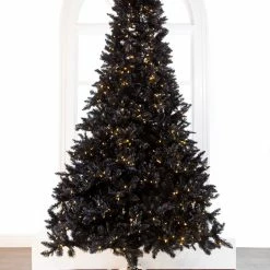 The Christmas Palace 9 FT BLACK TINSEL TREE PRE LIT WARM WHITE LED CHRISTMAS TREES
