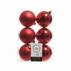 The Christmas Palace 3" SHINY & MATTE RED BALL ORNAMENTS SET OF 36 Yuletide Traditions