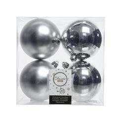 The Christmas Palace Shatterproof & Glass Sets 4" SHINY & MATTE SILVER BALL ORNAMENTS SET OF 24