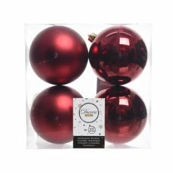 The Christmas Palace 4" SHINY & MATTE BURGUNDY BALL ORNAMENTS SET OF 24 Shatterproof & Glass Sets