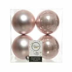 The Christmas Palace 4" SHINY & MATTE BLUSH PINK BALL ORNAMENTS SET OF 24 Pretty In Pink