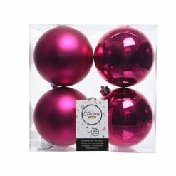The Christmas Palace 4" SHINY & MATTE FUCHSIA BALL ORNAMENTS SET OF 24