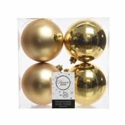 The Christmas Palace 4" SHINY & MATTE GOLD BALL ORNAMENTS SET OF 24 Shatterproof & Glass Sets