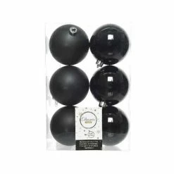 The Christmas Palace 3" SHINY & MATTE BLACK BALL ORNAMENTS SET OF 36