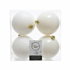 The Christmas Palace 4" SHINY & MATTE WHITE BALL ORNAMENTS SET OF 24