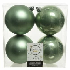 The Christmas Palace 4" SHINY & MATTE SAGE GREEN BALL ORNAMENTS SET OF 24 Shatterproof & Glass Sets