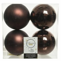 The Christmas Palace Shatterproof & Glass Sets 4" SHINY & MATTE RUSTY BROWN BALL ORNAMENTS SET OF 24