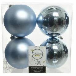 The Christmas Palace All About The Blues 4" SHINY & MATTE STEEL BLUE BALL ORNAMENTS SET OF 24