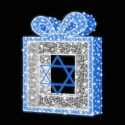 The Christmas Palace OVERSIZED DECOR 4 FT X 3 FT LED BLUE & WHITE GIFT BOX WITH STAR OF DAVID