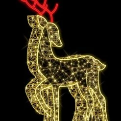 The Christmas Palace OVERSIZED DECOR 4 FT X 1 FT X 6.5 FT WARM WHITE DEER WITH RED ANTLERS