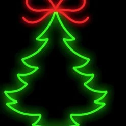 The Christmas Palace OVERSIZED DECOR 2 FT X 2 FT LED RED & GREEN LED TREE WITH A BOW