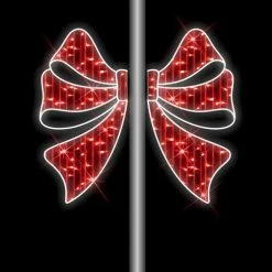 The Christmas Palace OVERSIZED DECOR 4 FT X 2 FT WHITE & RED LED BOW POLE BANNER