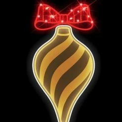 The Christmas Palace 3 FT X 1.5 FT WARM WHITE & RED LED ORNAMENT WITH BOW