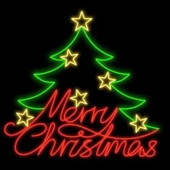 The Christmas Palace 4.5 FT X 4.5 FT WARM WHITE, RED, & GREEN LED MERRY CHRISTMAS TREE OVERSIZED DECOR